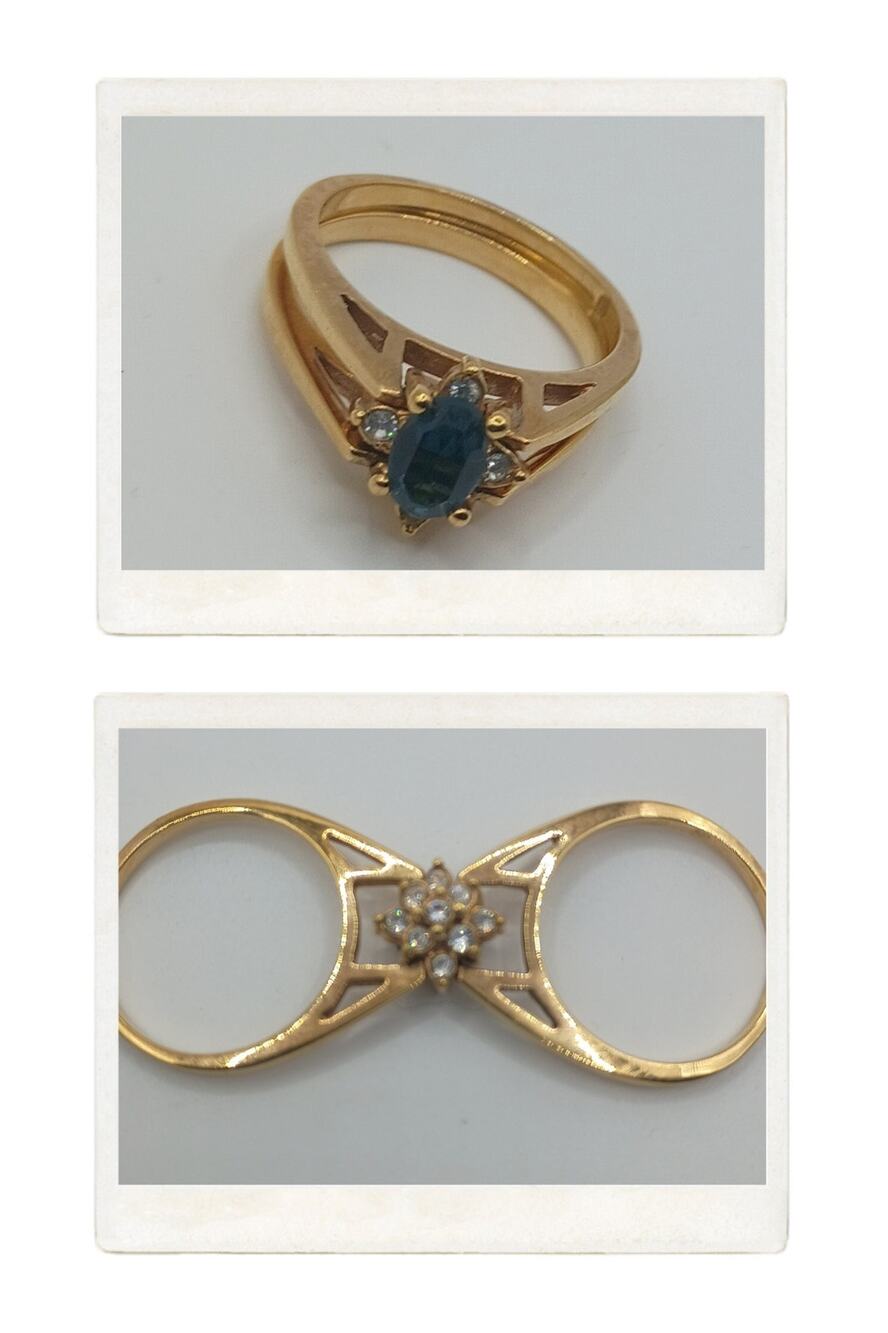Vintage Reversible Flip Ring Size 9 – Blue & Clear Rhinestones – Gold Plated